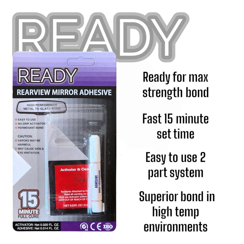 ACMAXPRO Ready Rearview Mirror Superior Bond Adhesive, Fast Easy Installation, 15min Full Cure, Durable Long Lasting Metal & Glass Bond for All Season Weather - Image 2